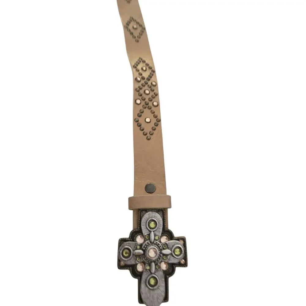 Vintage Leatherock studded belt with cross buckle.